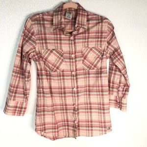Carhartt For Women Pink Plaid Roll up Sleeve Button Up Shirt Size Medium